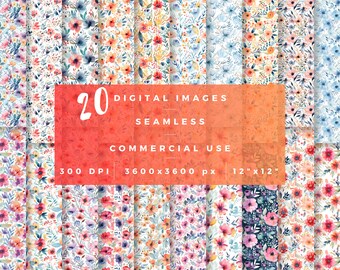 Watercolor Flowers Seamless Bundle, Flowers png graphics, Commercial Use, Seamless PNG, Watercolor Flowers Seamless, Flowers Digital Paper