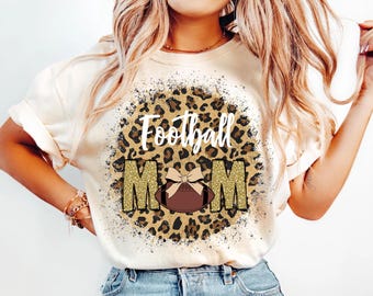 Football Mom Leopard Glitter Design, Sports Mama Shirt Transfer, Game Day Team Spirit Fan Gear, Athletic Supporter Gold Bow Transparent PNG