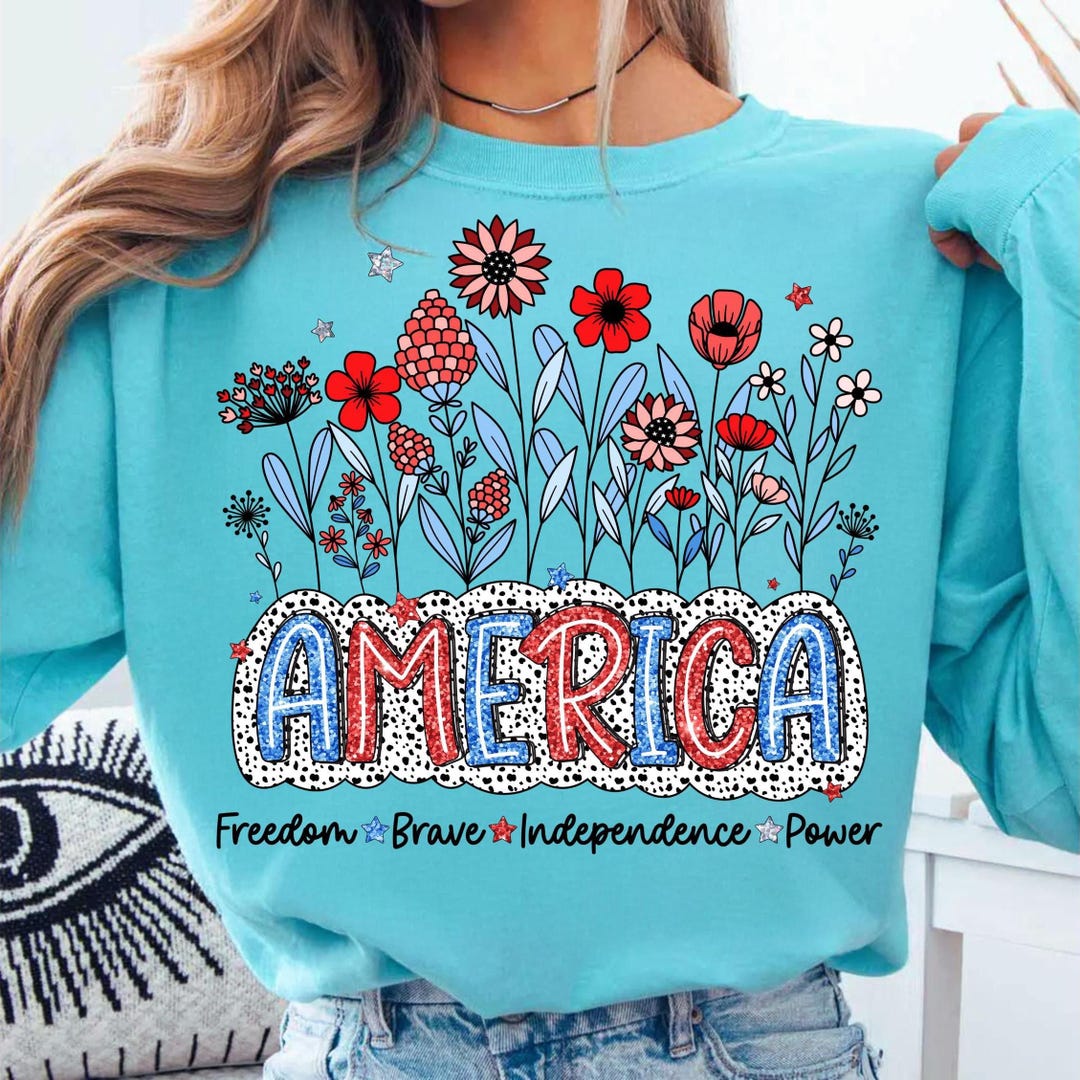 America 4th of July Patriotic Floral Sublimation Design | Red White ...