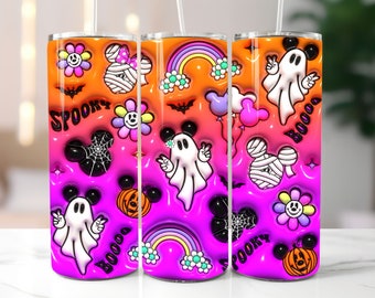 3D Halloween Cartoon Ghost Inflated Tumbler Wrap PNG, Puff Spooky Season Tumbler Sublimation Design, Téléchargement numérique, 20oz Tumbler Wrap