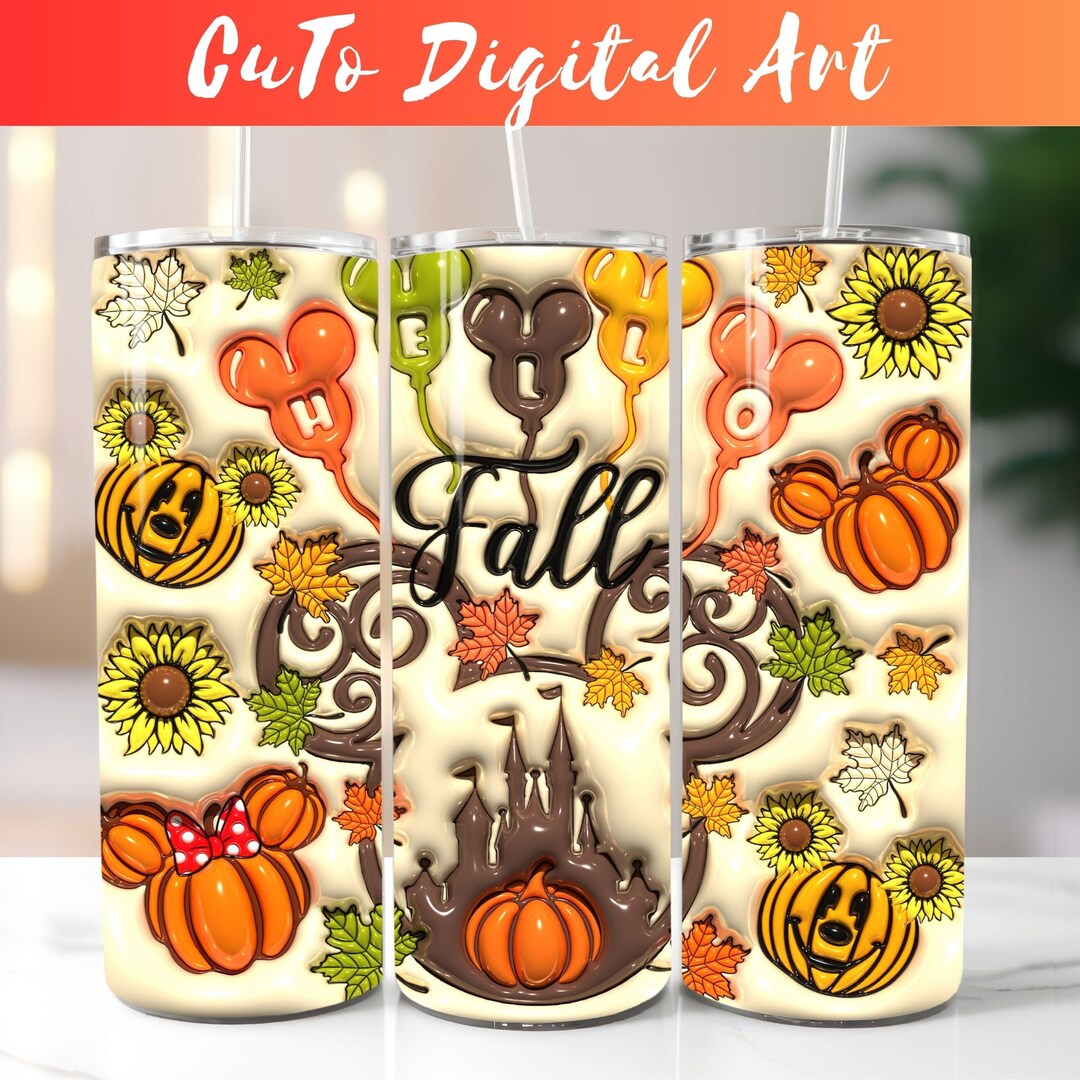3D Inflated Cartoon Fall Tumbler Wrap PNG - 3D Puff Autumn 20oz Skinny ...