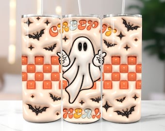 3D Retro Halloween Ghost Opgeblazen Tumbler Wrap PNG - 3D Puffy 20oz Skinny Tumbler Sublimation Design - Instant Digitale Download