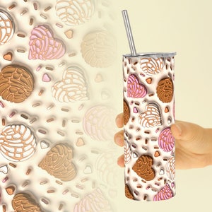 3D Inflated Cafecito Y Chisme Valentine's Day Tumbler Wrap, Puffy Concha Mexican Valentine 20oz Tumbler Sublimation Design, Digital Download image 2