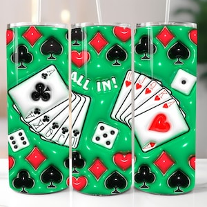 3D Poker Cards Gonflé Tumbler Png - 3D Puffy Poker Cards Tumbler Wrap & Design - 20oz Skinny Tumbler Sublimation Instant Digital Download