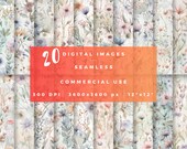 Watercolor Digital Paper Flowers Seamless Pattern - Floral Pattern Seamless Background - Scrapbook Paper 12x12 - Repeating Pattern