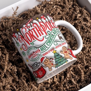 3D North Pole Hot Chocolate Inflated Christmas Mug Wrap Sublimation Design 11oz, 12oz & 15oz, Puffy Xmas Mug Wrap PNG, Digital Download