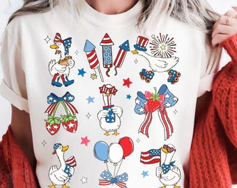 Sublimatieontwerp patriottische doodle gans | Eend van 4 juli, png PNGEgg | Rood-wit-blauwe eendcollectie met Amerikaanse vlag | T-shirt Onafhankelijkheidsdag