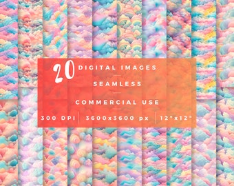 Cotton Candy Seamless Bundle, Cotton Candy png graphic, Commercial Use, Cotton Candy Digital Paper, Seamless Rainbow Pastel Textures