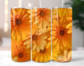3D Yellow Daisies Flowers 20 oz Skinny Tumbler Sublimation Design, Yellow Straight And Tapered Tumbler Wrap, Instant Digital Download PNG