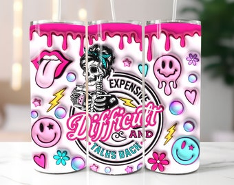 Sassy skelet beker wrap | Roze punkontwerp met hele cup | Retro gothic drinkgerei kunst | Digitaal sublimatiebestand grappig citaat voor 20 oz beker