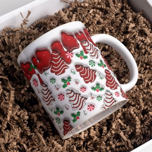 3D Christmas Tree Cakes Inflated Mug Wrap Sublimation Design 11oz & 15oz, Puffy Snack Cakes Xmas Mug Wrap PNG, Instant Digital Download