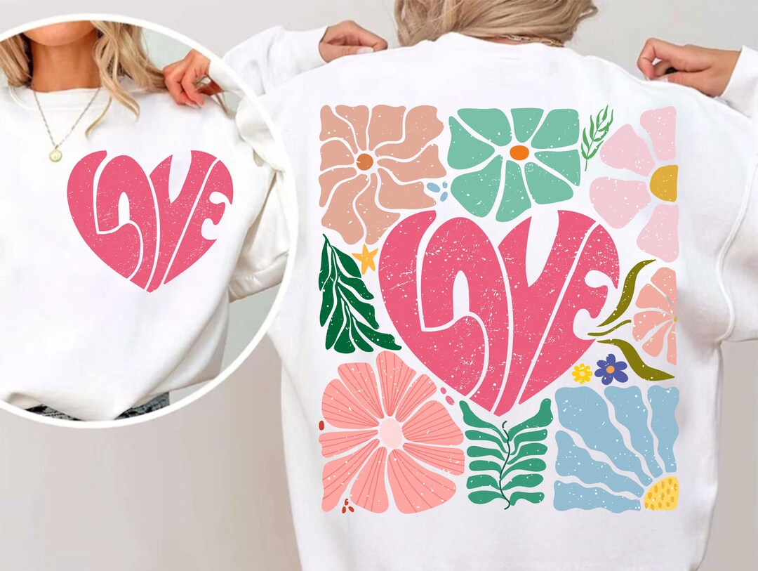 Floral Love Heart Sublimation Design | Retro Pink Heart With Flowers ...
