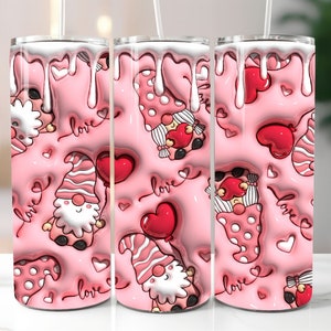 3D Red Gnomes Love Inflated Tumbler Wrap PNG - 3D Puffy Valentine's Day Gnomes Digital Design - Saint's Day 20oz Tumbler Sublimation