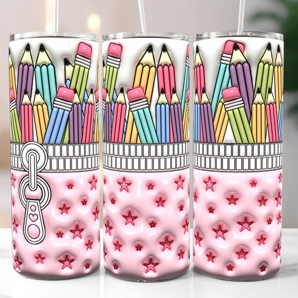 3D Teacher Pencil Case Inflated Tumbler Wrap PNG - 3D Puff School 20oz Tumbler Sublimation - Skinny Tumbler Wrap - Instant Digital Download