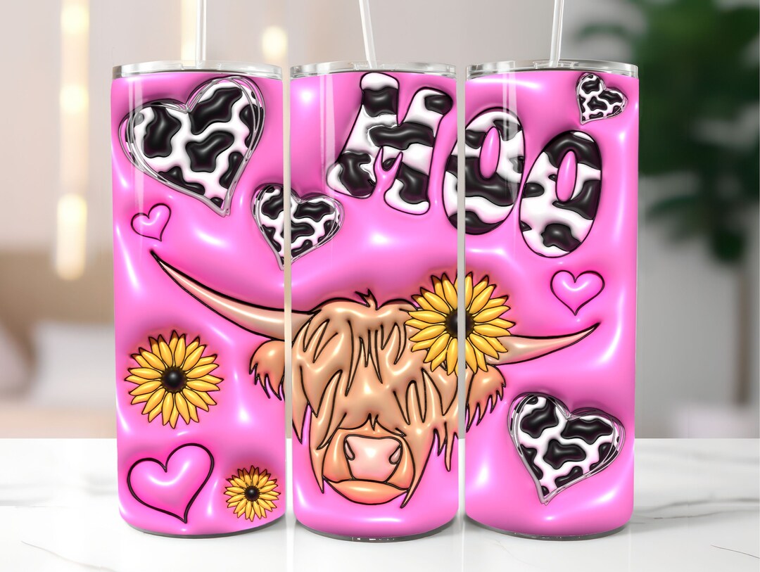 3D Highland Cow Inflated Tumbler Wrap PNG - 3D Puff Highland Cow 20oz ...