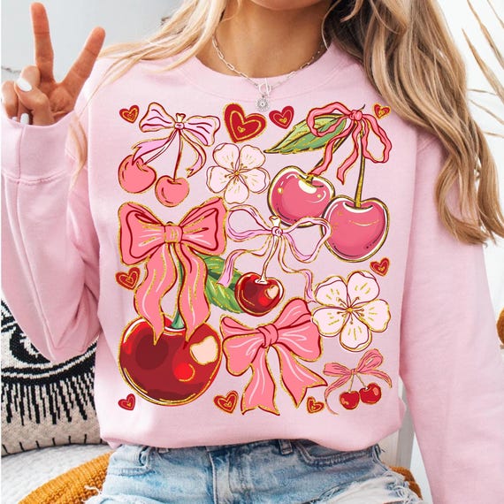 Boho Cherry Coquette Png Sublimation Design, Preppy Cherries T-shirt PNG, Boho Floral Berry Png, Summer Cherry Sweatshirt Digital Download