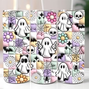 3D Inflated Retro Halloween Tumbler Wrap, Puffy Cute Ghost PNG, Spooky Vibes, 20oz Tumbler Sublimation Design, Instant Digital Download