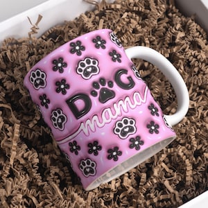 3D Pink Dog Lover Inflated Mug Wrap Sublimation Design 11oz & 15oz, Puffy Dog Mama Mug PNG, Mug Sublimation Designs