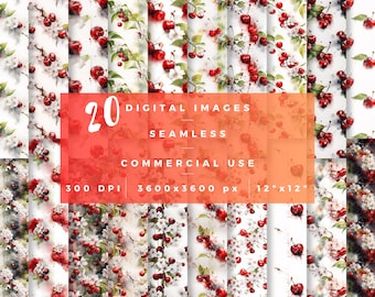 Watercolor Cherry Seamless Bundle, Cherry png graphic, Commercial Use, Cherry Seamless PNG, Watercolor Cherry Seamless, Cherry Digital Paper
