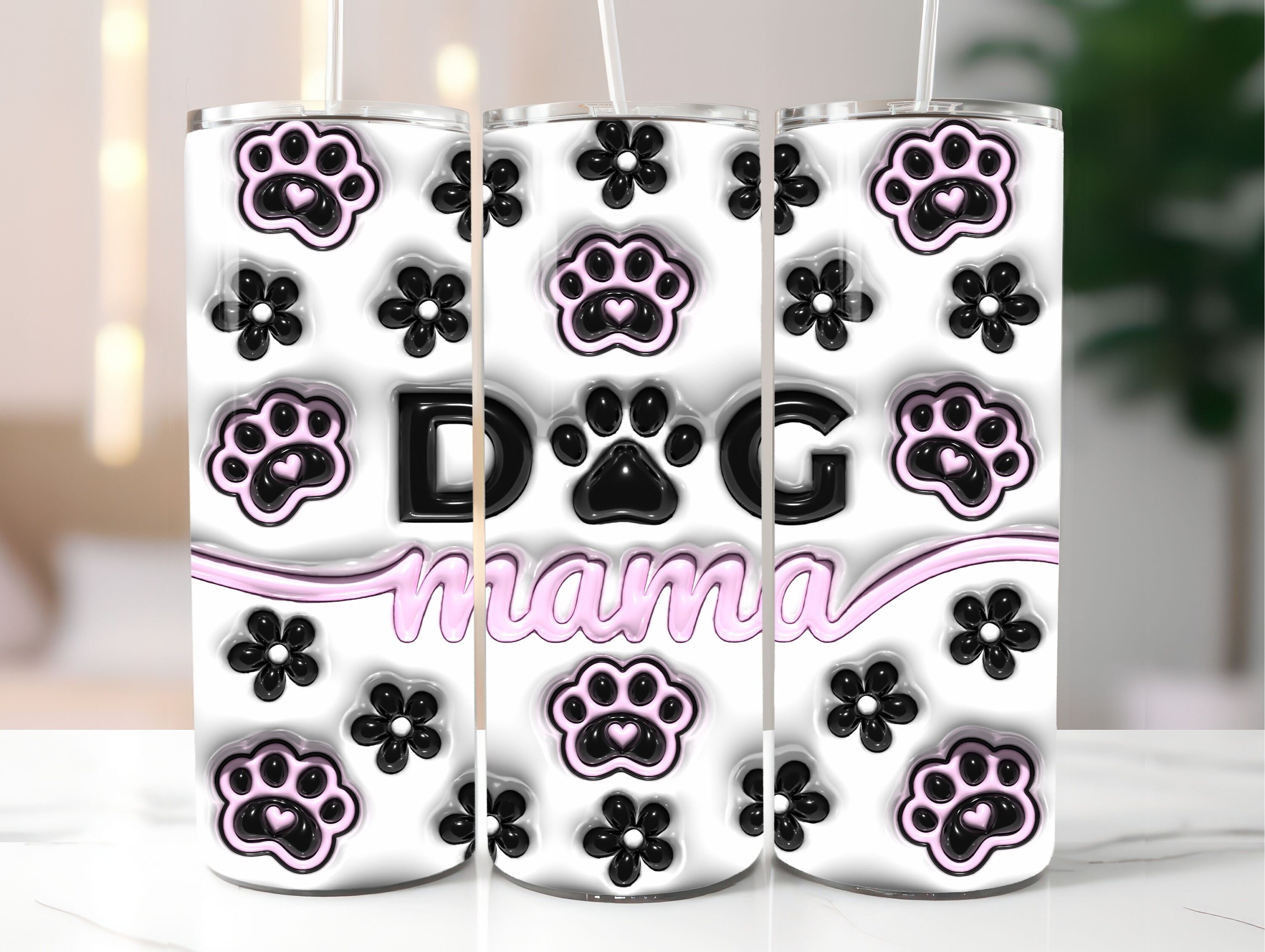 3D Dog Lover Puff Tumbler Wrap - 3D Inflated Dog Mama 20oz Tumbler Sublimation - Dog Paws Skinny Tumbler PNG - Instant Digital Download