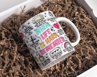 3D Inflated When Life is Hard Remember Mug Wrap Sublimation Design 11oz & 15oz, 3D Puffy Retro Christian Mug PNG, Sublimation Mug Template