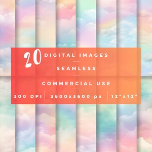 Rainbow Pastel Sky Naadloze Bundel, Rainbow Sky png, Commercieel Gebruik, Pastel Sky Digitaal Papier, Naadloze Rainbow Pastel Texturen, Pastel Art