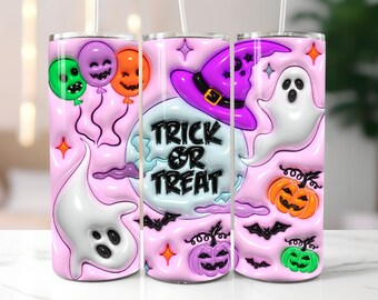 3D Trick or Treat opgeblazen Tumbler Wrap, 3D Puff Halloween Straight & Tapered PNG, 20oz Tumbler Sublimation Design, Instant Digital Download