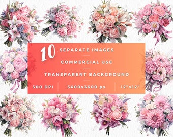 Watercolor Wedding Bouquet Clipart, Flower Bouquet Clipart, Digital Download, Commercial Use, Wedding Flowers Clipart, Bridal Bouquet png