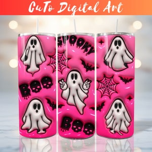 3D Seamless Pink Halloween Inflated Tumbler Wrap - 3D Puffy Spooky Ghost PNG - 20oz Tumbler Sublimation Design - Instant Digital Download