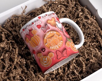 3D Pumpkin Cartoon Inflated Mug Wrap Sublimation Design 11oz & 15oz, Puff Spice Life Mug Sublimation Designs PNG, Mug Template Sublimation