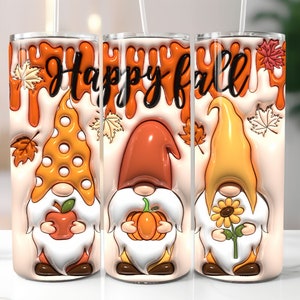 3D Gnomes Inflated Tumbler Wrap PNG - 3D Puff Fall Vibes 20oz Tumbler Sublimation - Skinny Tumbler Wrap - Instant Digital Download
