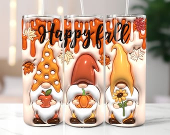 3D Gnomes Inflated Tumbler Wrap PNG - 3D Puff Fall Vibes 20oz Tumbler Sublimation - Skinny Tumbler Wrap - Instant Digital Download