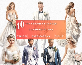 Bride and Groom Watercolor Clipart Bundle, Wedding Clipart Watercolor, Wedding Clipart Bride and Groom PNG, Commercial Use, Digital Download