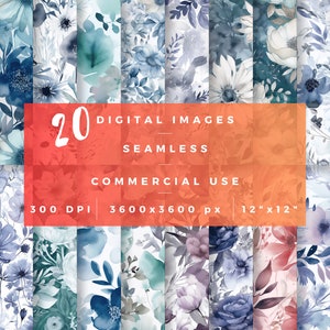 Watercolor Digital Paper Pattern Floral Seamless Paper - Scrapbook Paper 12x12 - Floral Seamless Pattern PNG - Repeating Pattern