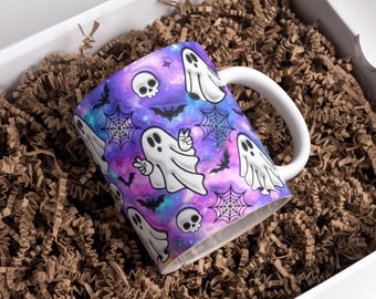 Tazza gonfiata con fantasmi di Halloween 3D, disegno a sublimazione dell’involucro della tazza 11 once e 15 once, tazza con fantasma spettrale gonfio, disegno a sublimazione PNG, download digitale