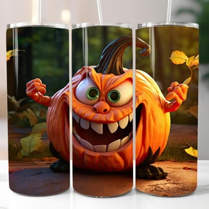 3D Halloween Pumpkin Tumbler Wrap - Sublimation Designs for 20oz Tumbler & 30oz Tumbler - 3D Tumbler PNG, Tumbler Template, Seamless Tumbler