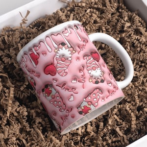 3D Red Gnomes Love Inflated Mug Wrap Sublimation Design 11oz & 15oz, 3D Puffy Valentine&#39;s Day Gnomes Mug PNG, Mug Sublimation Designs