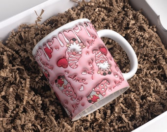 3D Red Gnomes Love Inflated Mug Wrap Sublimation Design 11oz & 15oz, 3D Puffy Valentine's Day Gnomes Mug PNG, Mug Sublimation Designs