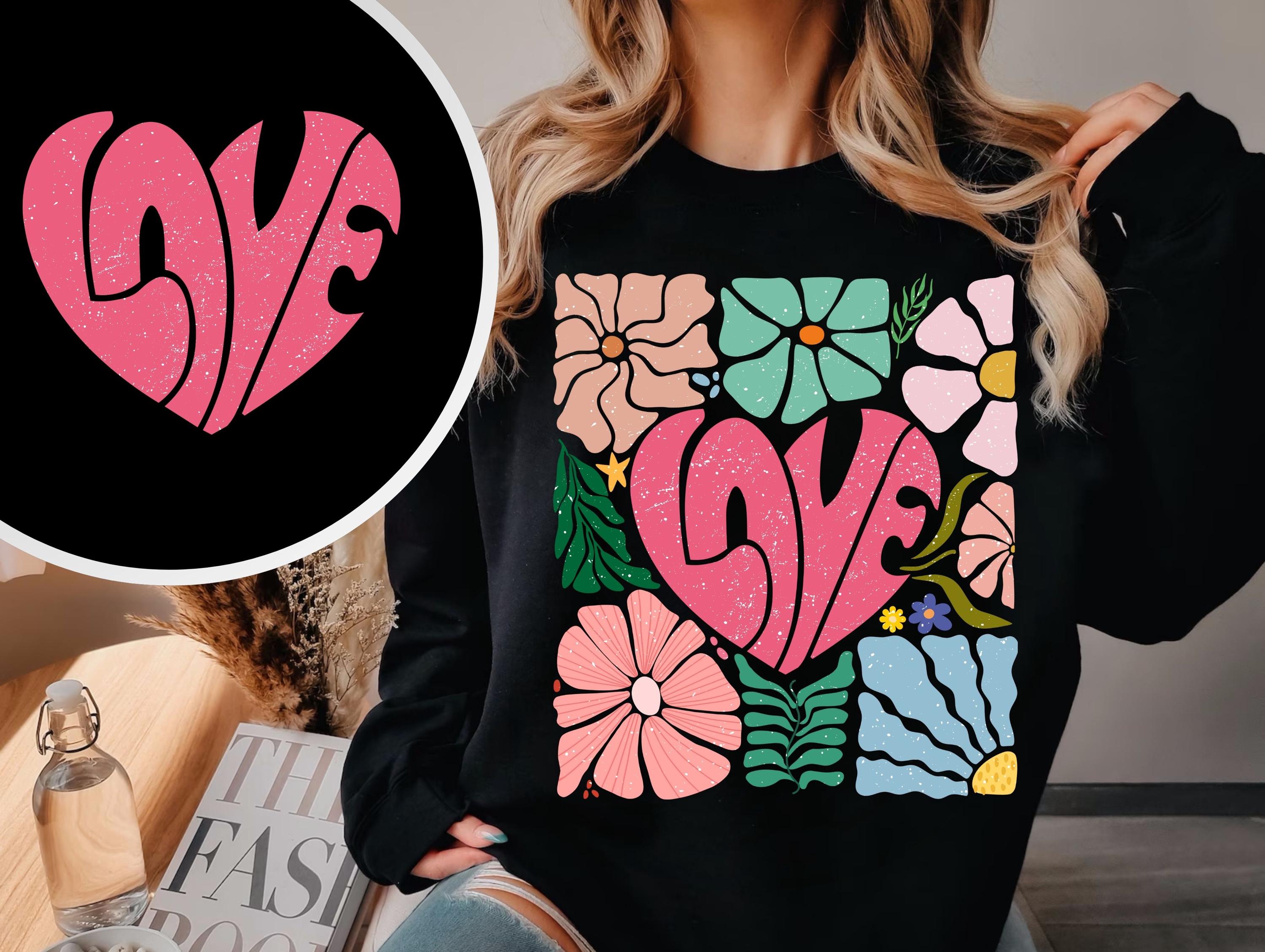 Floral Love Heart Sublimation Design | Retro Pink Heart With Flowers ...