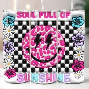 3D Retro Smile Face Gobelet gonflé Wrap PNG - 3D Puff Sunshine 20oz Tumbler Sublimation - Skinny Tumbler Wrap - Téléchargement numérique instantané