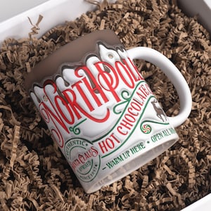 3D Inflated Xmas Northpole Hot Chocolate Mug Wrap Sublimation Design 11oz & 15oz, Puffy Christmas Mug Wrap PNG, Instant Digital Download