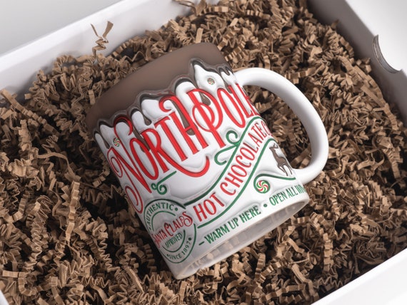 3D Inflated Xmas Northpole Hot Chocolate Mug Wrap Sublimation Design 11oz & 15oz, Puffy Christmas Mug Wrap PNG, Instant Digital Download