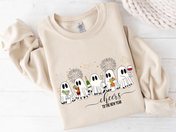 Cheers to the New Year PNG Digital Download, Cute Ghost New Year Sublimation Design Sweatshirts, Party 2026 T-Shirt PNG, Celebration Image
