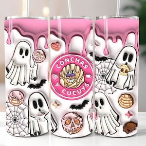 3D Inflated Ghost Conchas Y Cucuys Tumbler Wrap PNG - 3D Puff Spooky Halloween Conchas 20oz Tumbler Sublimation - Instant Digital Download