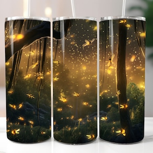 3D Yellow Firefly Enchanted Forest Tumbler Design. Available As Straight And Tapered Sublimation Tumbler Wrap. Digital download DIY Tumbler