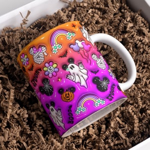Kubek 3D Halloween Cartoon Ghost Inflated Wrap Sublimacja Design 11oz i 15oz, Kubek Puff Spooky Season PNG Sublimacja Design, Pobieranie cyfrowe