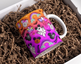 3D Halloween Cartoon Ghost opgeblazen mok Wrap sublimatie ontwerp 11oz & 15oz, bladerdeeg Spooky seizoen mok PNG sublimatie ontwerp, digitale download