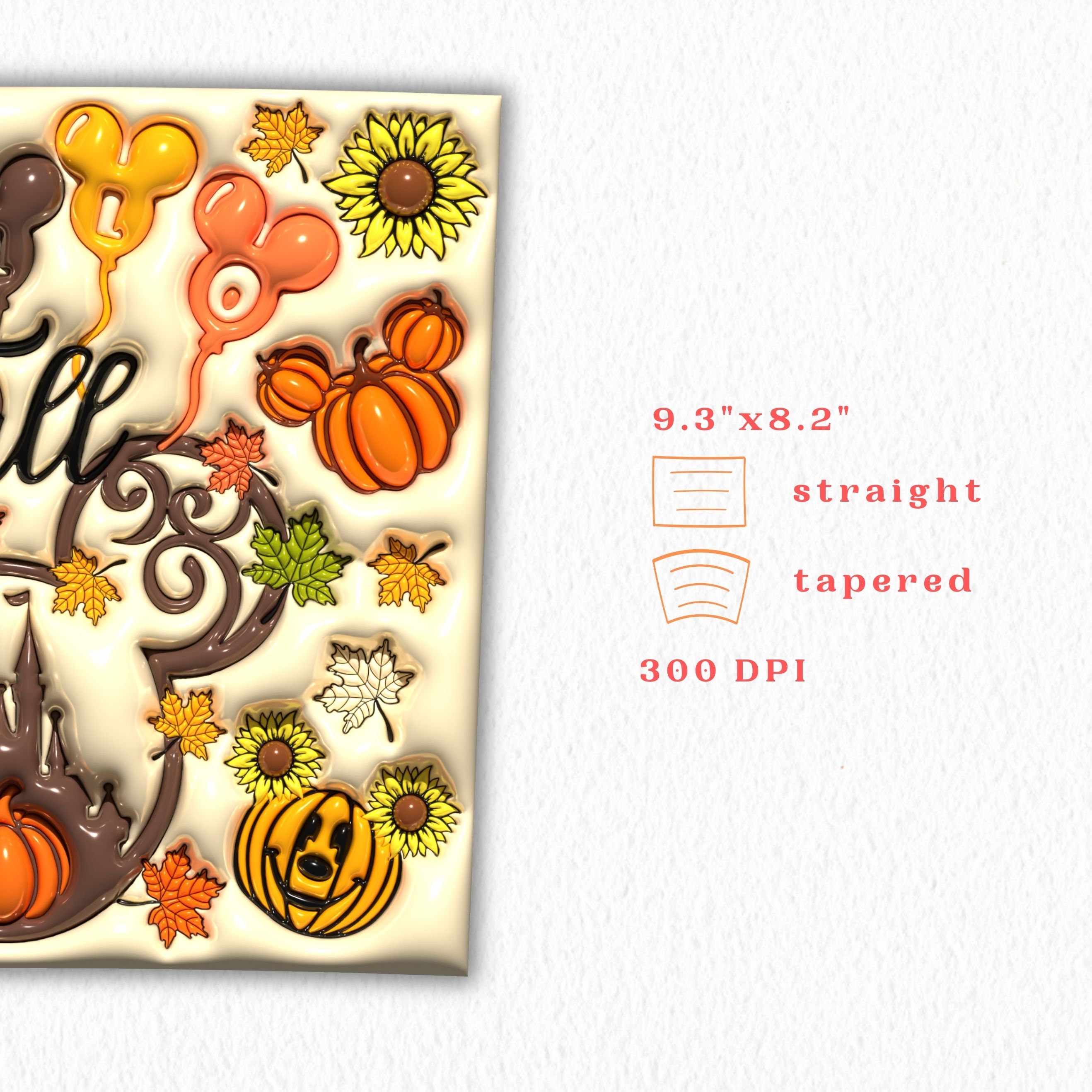 3D Inflated Cartoon Fall Tumbler Wrap PNG - 3D Puff Autumn 20oz Skinny ...