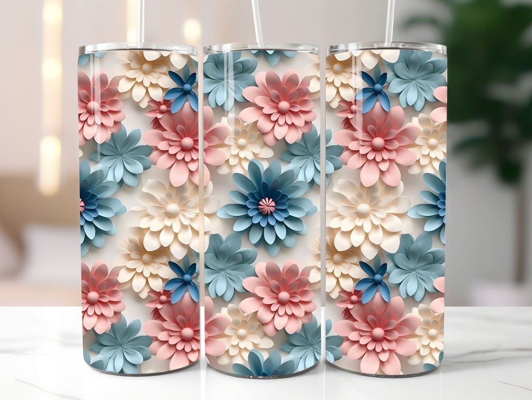 3D Daisies Flowers 20 Oz Skinny Tumbler Sublimation Design, Pink White ...