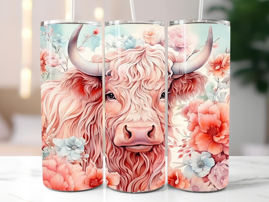 3D Watercolor Highland Cow Tumbler Wrap - 20oz Tumbler & 30oz Tumbler ...